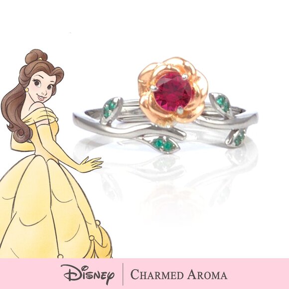 charmed aroma Jewelry - Official Disney Princess Belle Enchanted Rose Adjustable Ring, Charmed Aroma